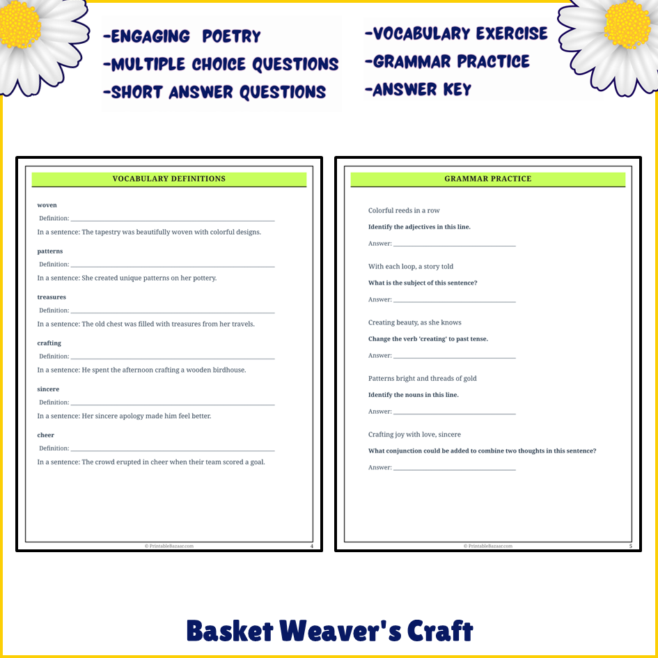 Basket Weaver's Craft | Poem Grammar Worksheet Printable Activity