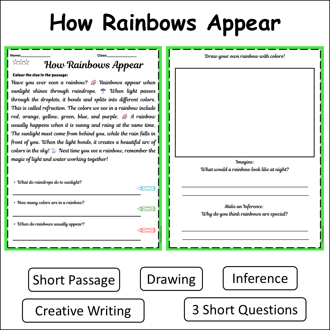 How Rainbows Appear | Short Reading Comprehension Creative Worksheet