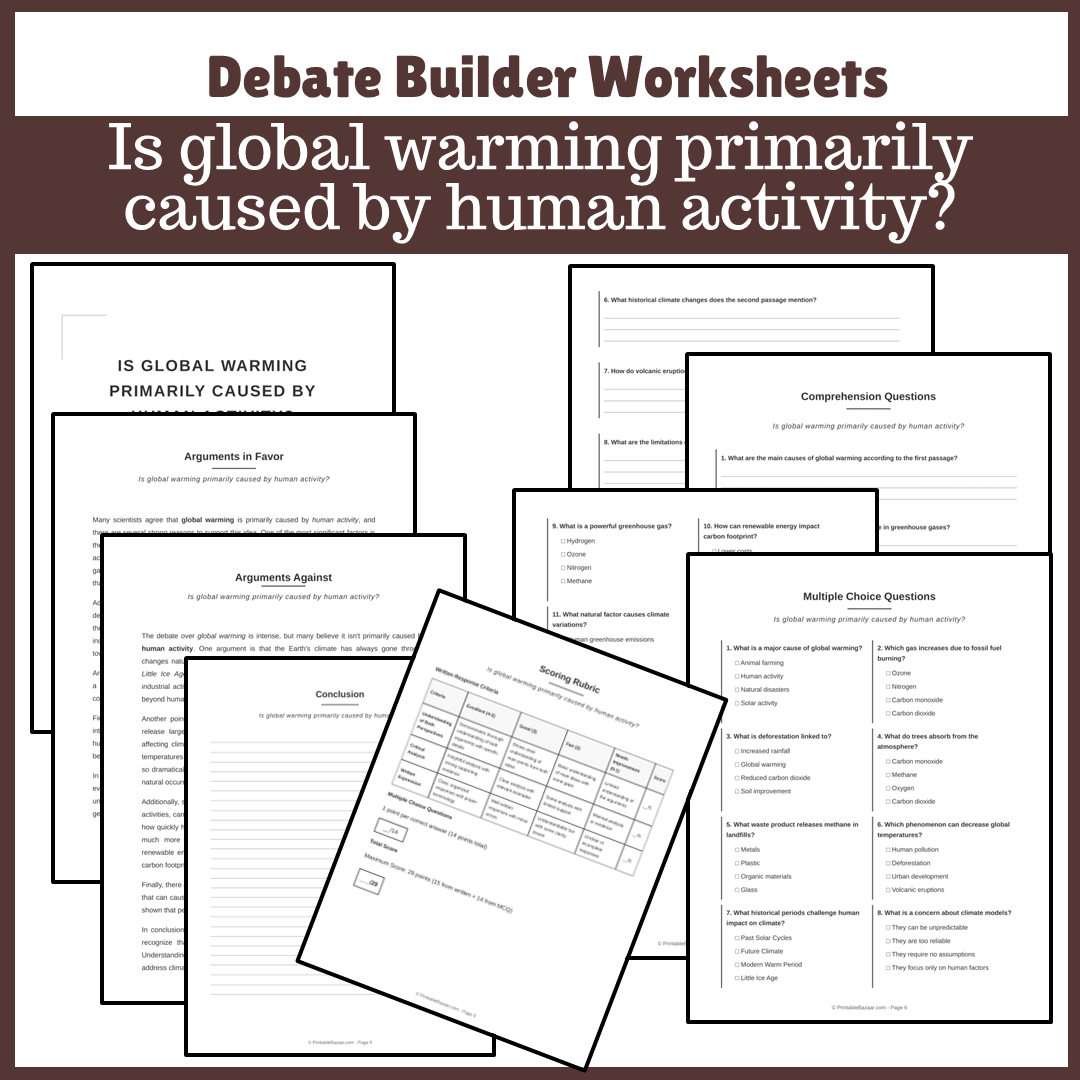 Is global warming primarily caused by human activity? | Favour and Against Worksheet Printable Activity