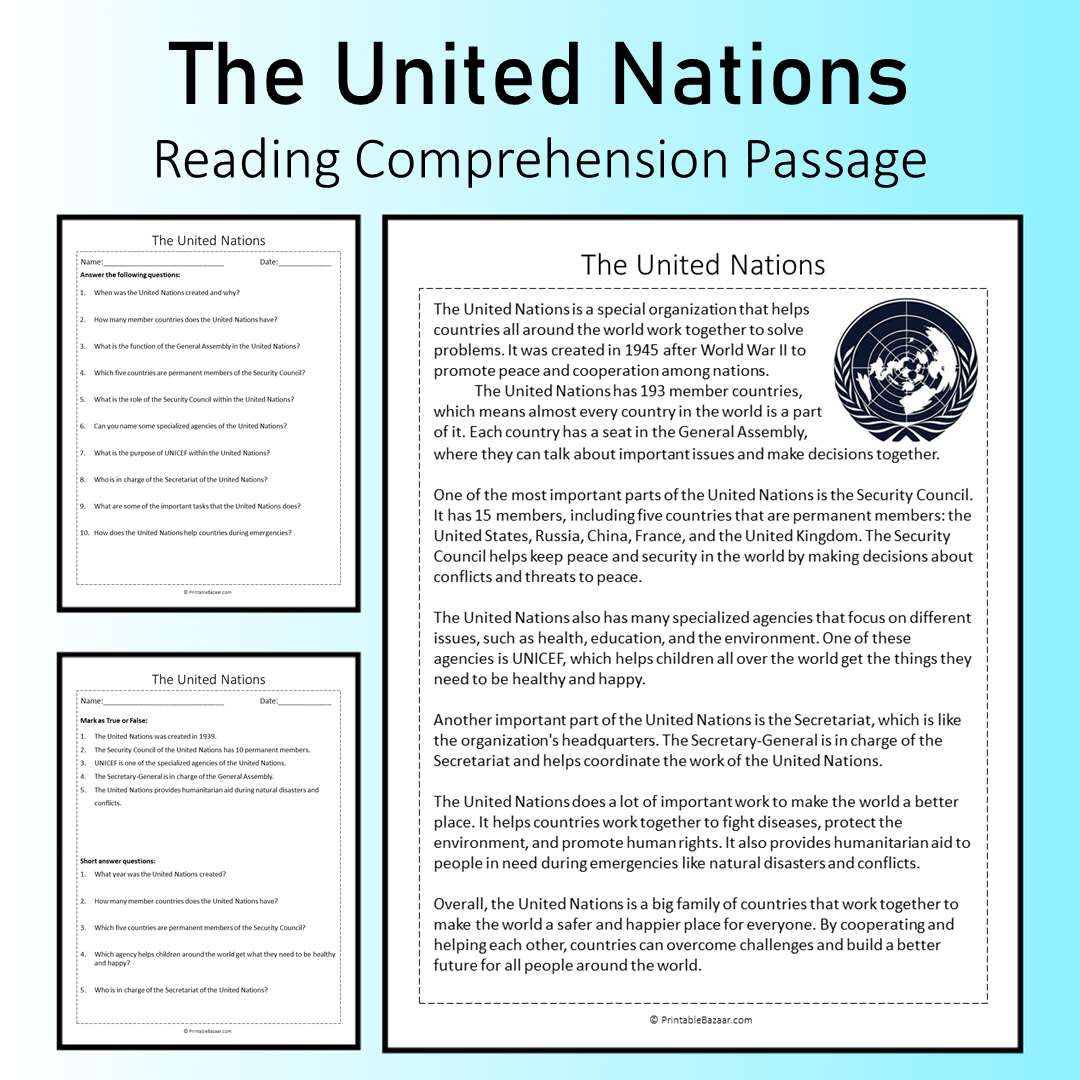 The United Nations | Reading Comprehension Passage Printable Worksheet