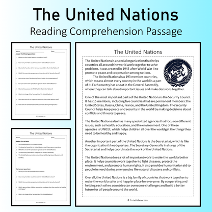 The United Nations | Reading Comprehension Passage Printable Worksheet