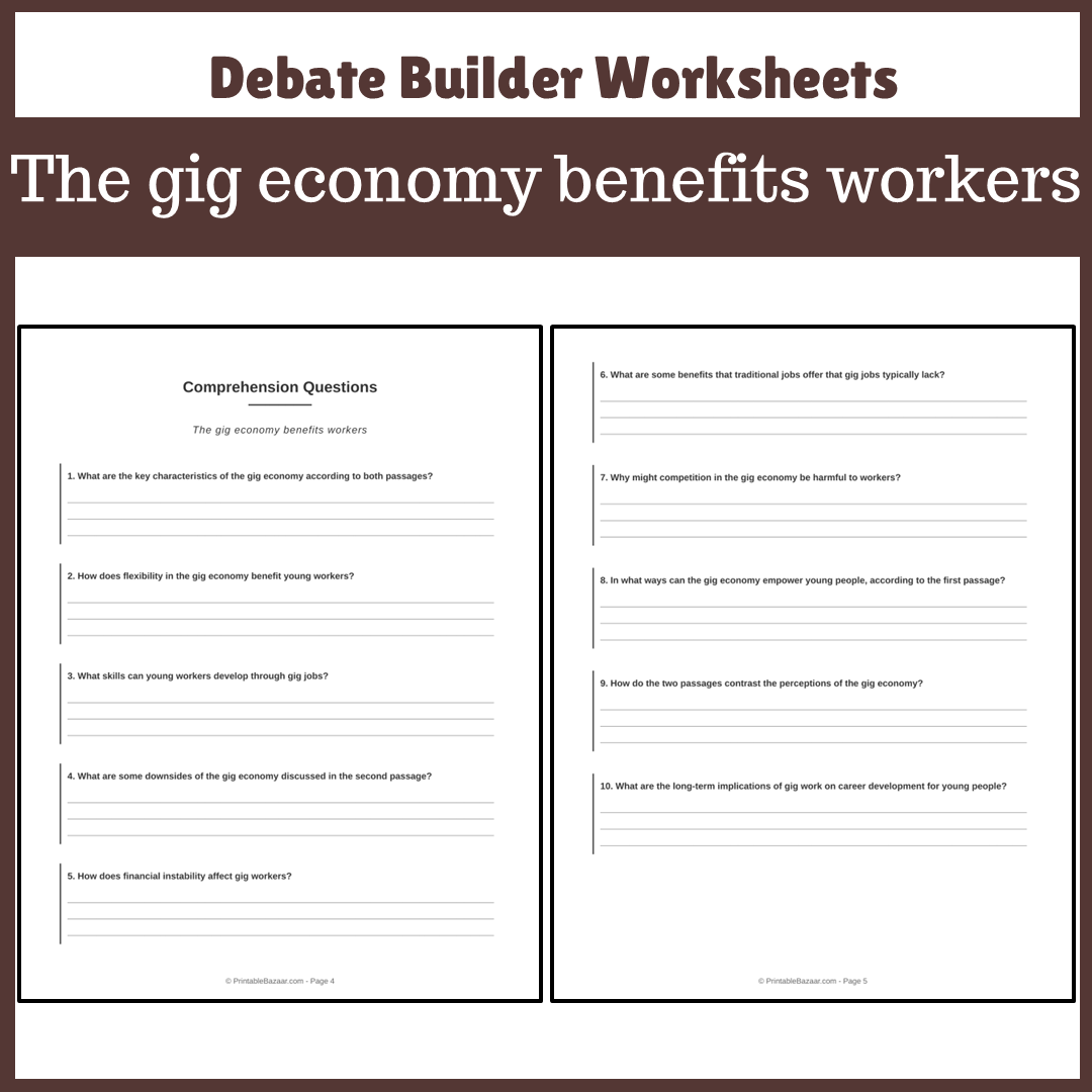 The gig economy benefits workers | Favour and Against Worksheet Printable Activity