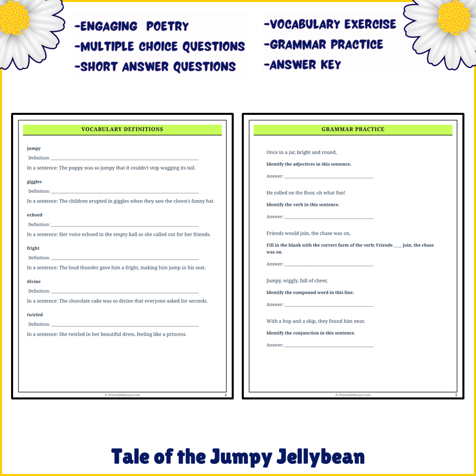 Tale of the Jumpy Jellybean | Poem Grammar Worksheet Printable Activity