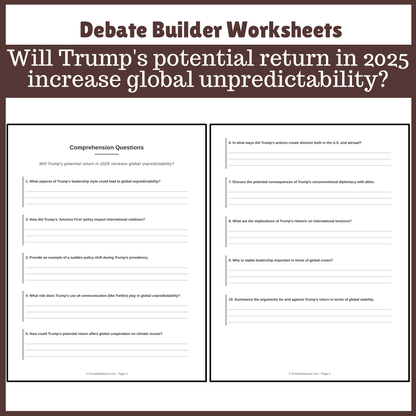 Will Trump's potential return in 2025 increase global unpredictability? | Favour and Against Worksheet Printable Activity