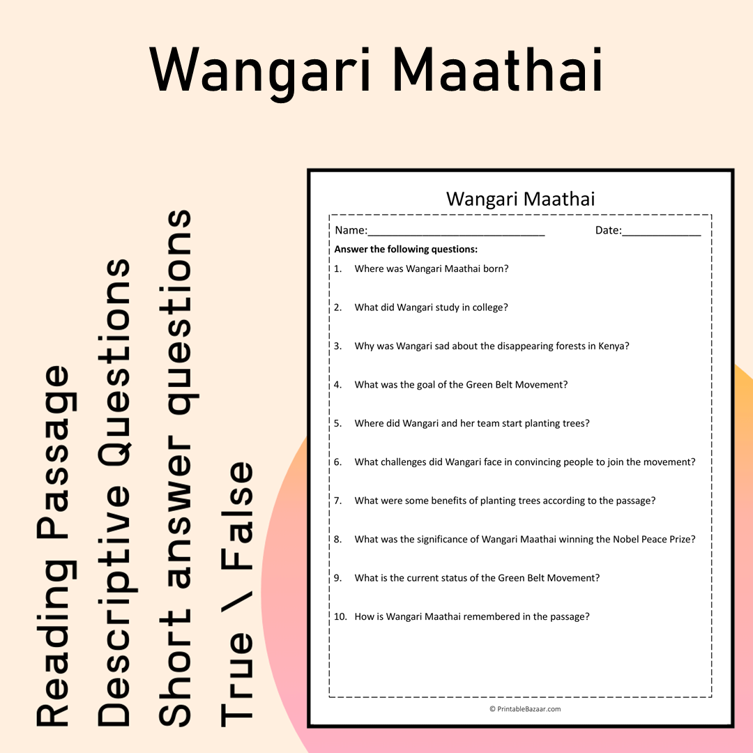 Wangari Maathai | Reading Comprehension Passage Printable Activity