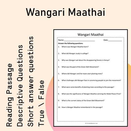 Wangari Maathai | Reading Comprehension Passage Printable Activity