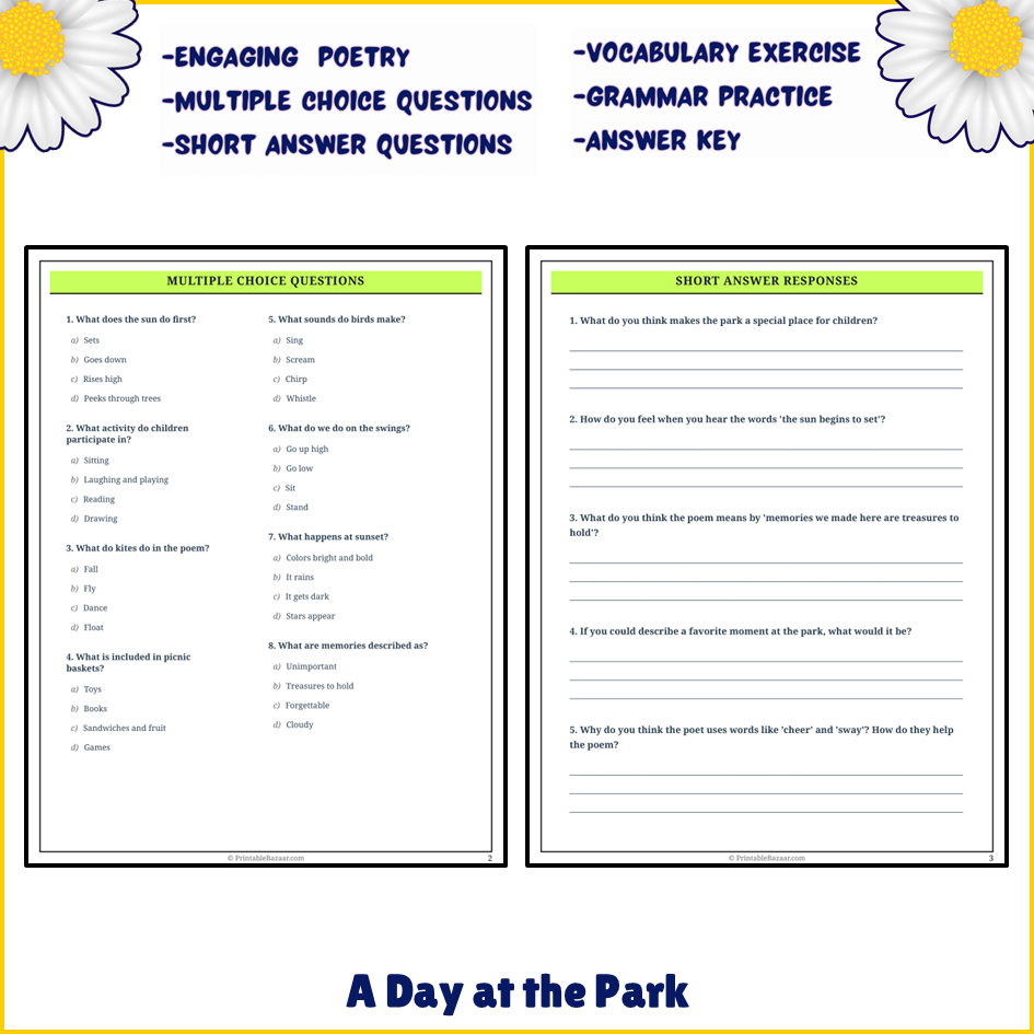 A Day at the Park | Poem Grammar Worksheet Printable Activity