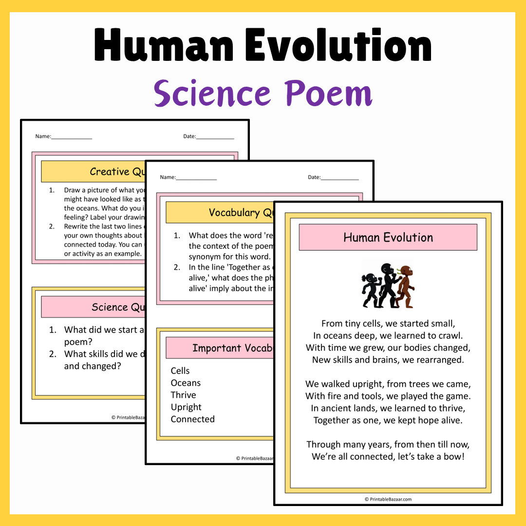 Human Evolution | Science Poem Reading Comprehension Activity