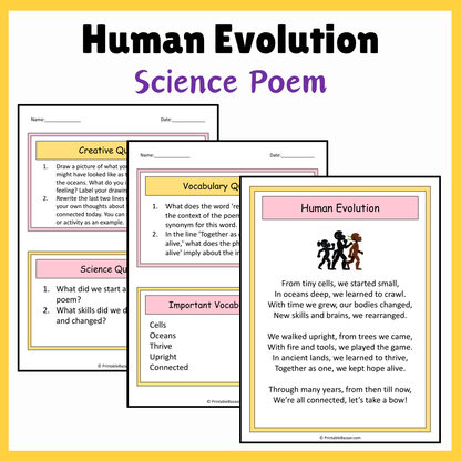 Human Evolution | Science Poem Reading Comprehension Activity