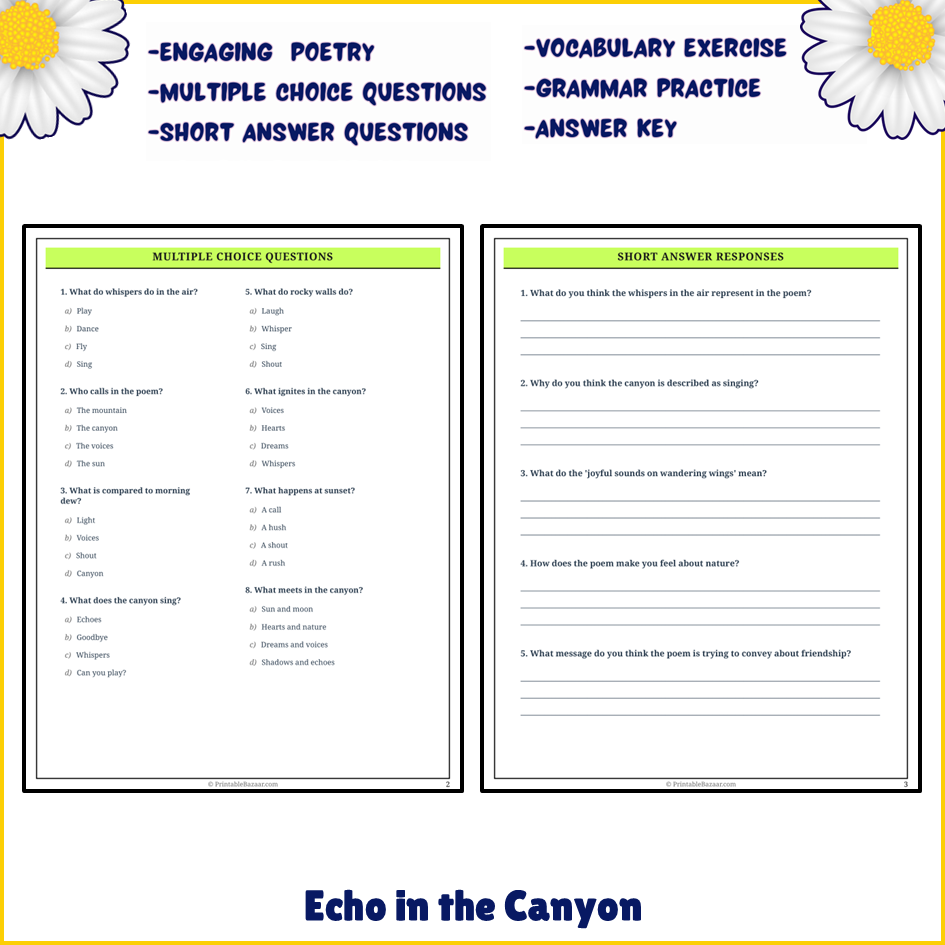 Echo in the Canyon | Poem Grammar Worksheet Printable Activity