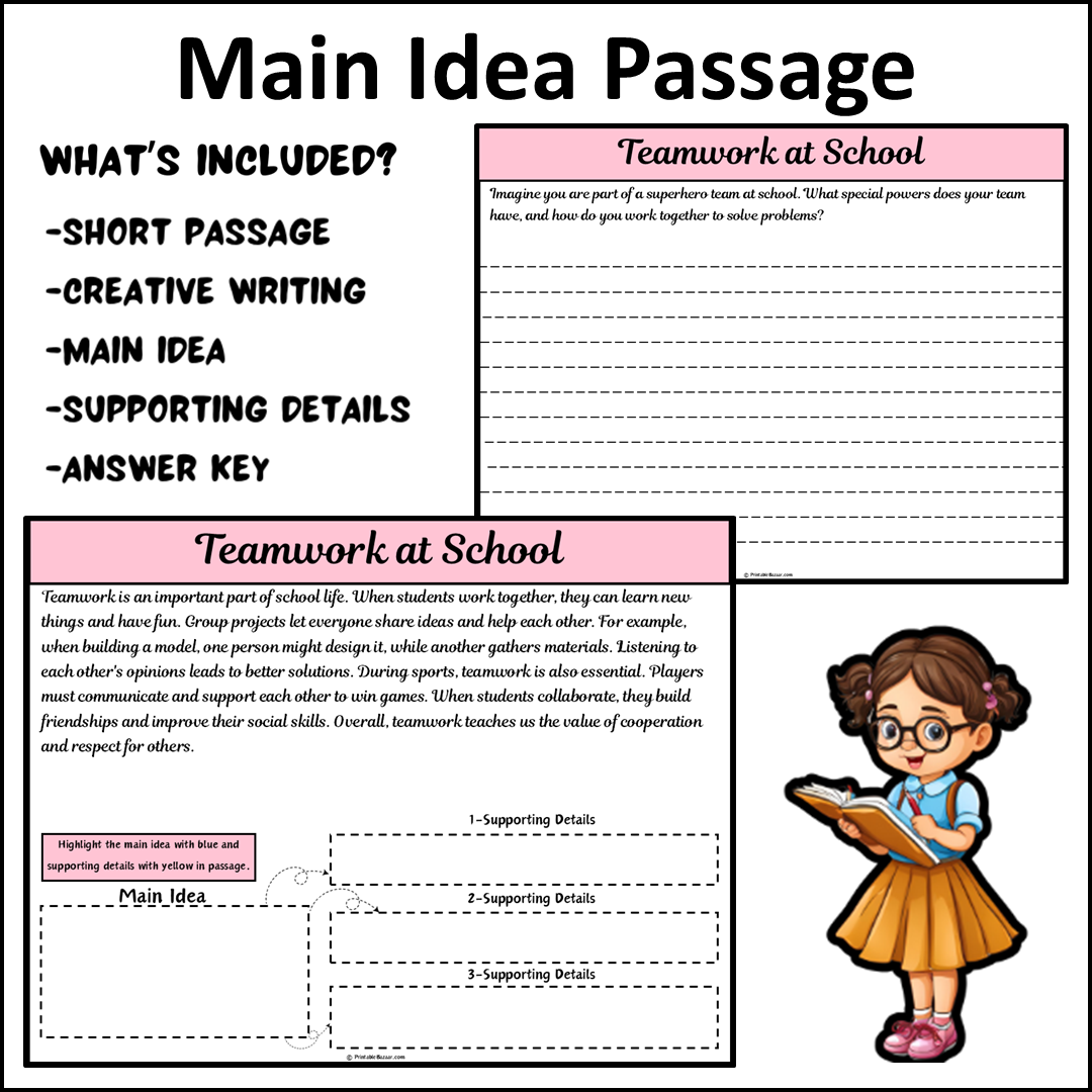 Teamwork at School | Main Idea and Supporting Details Reading Passage and Questions