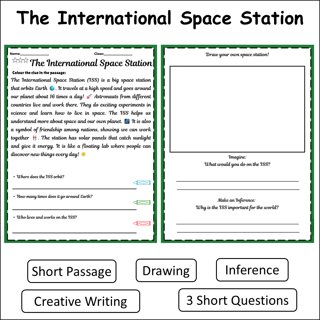 The International Space Station | Short Reading Comprehension Creative Worksheet