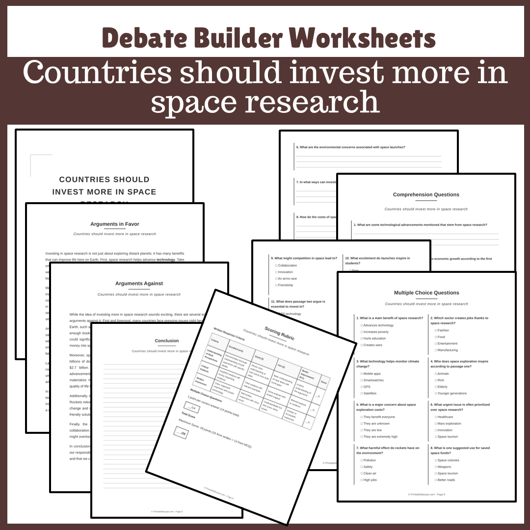 Countries should invest more in space research | Favour and Against Worksheet Printable Activity