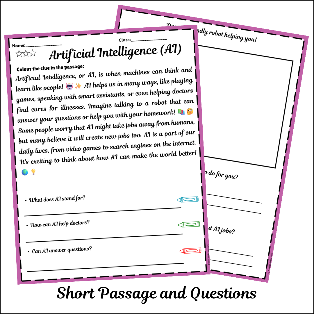 Artificial Intelligence (AI) | Short Reading Comprehension Creative Worksheet