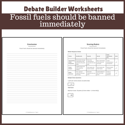 Fossil fuels should be banned immediately | Favour and Against Worksheet Printable Activity