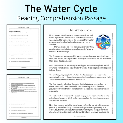 The Water Cycle | Reading Comprehension Passage Printable Worksheet