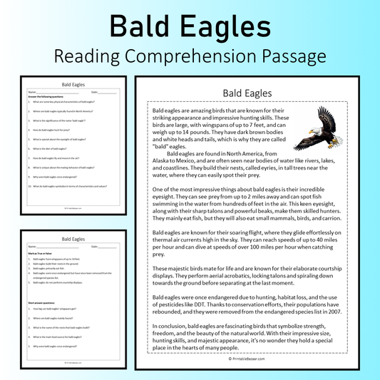 Bald Eagles | Reading Comprehension Passage Printable Worksheet