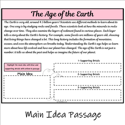 The Age of the Earth | Main Idea and Supporting Details Reading Passage and Questions