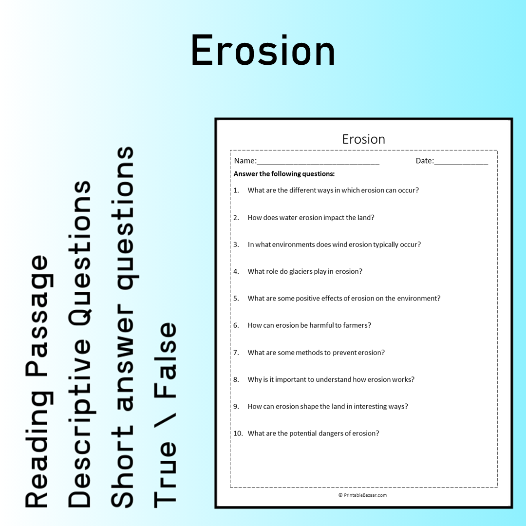 Erosion | Reading Comprehension Passage Printable Worksheet