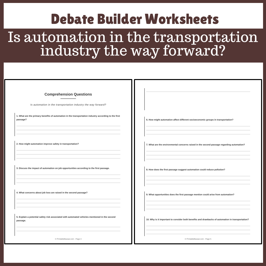 Is automation in the transportation industry the way forward? | Favour and Against Worksheet Printable Activity