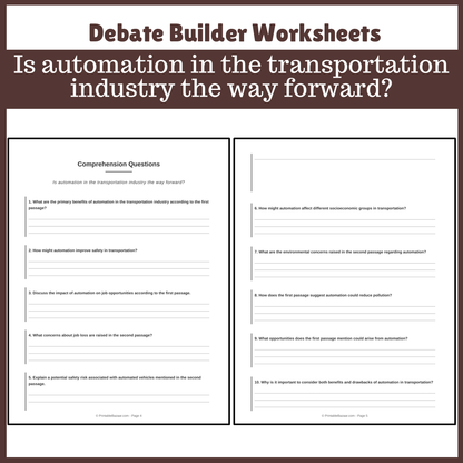 Is automation in the transportation industry the way forward? | Favour and Against Worksheet Printable Activity