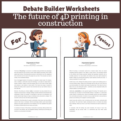 The future of 4D printing in construction | Favour and Against Worksheet Printable Activity