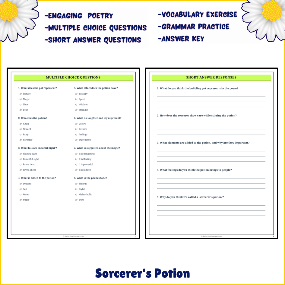 Sorcerer's Potion | Poem Grammar Worksheet Printable Activity