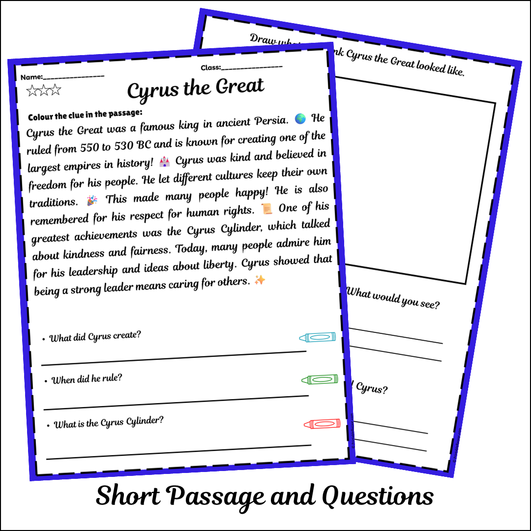 Cyrus the Great | Short Reading Comprehension Creative Worksheet