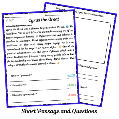 Cyrus the Great | Short Reading Comprehension Creative Worksheet