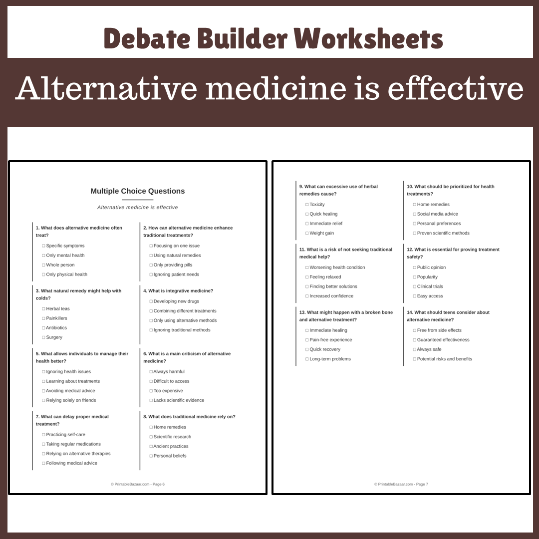 Alternative medicine is effective | Favour and Against Worksheet Printable Activity