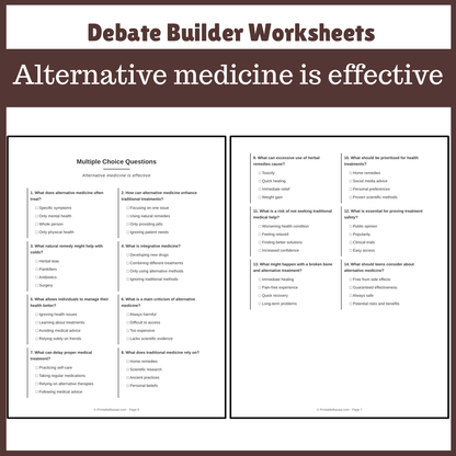 Alternative medicine is effective | Favour and Against Worksheet Printable Activity
