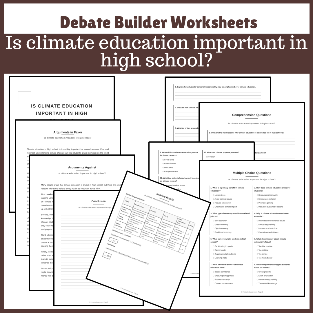 Is climate education important in high school? | Favour and Against Worksheet Printable Activity