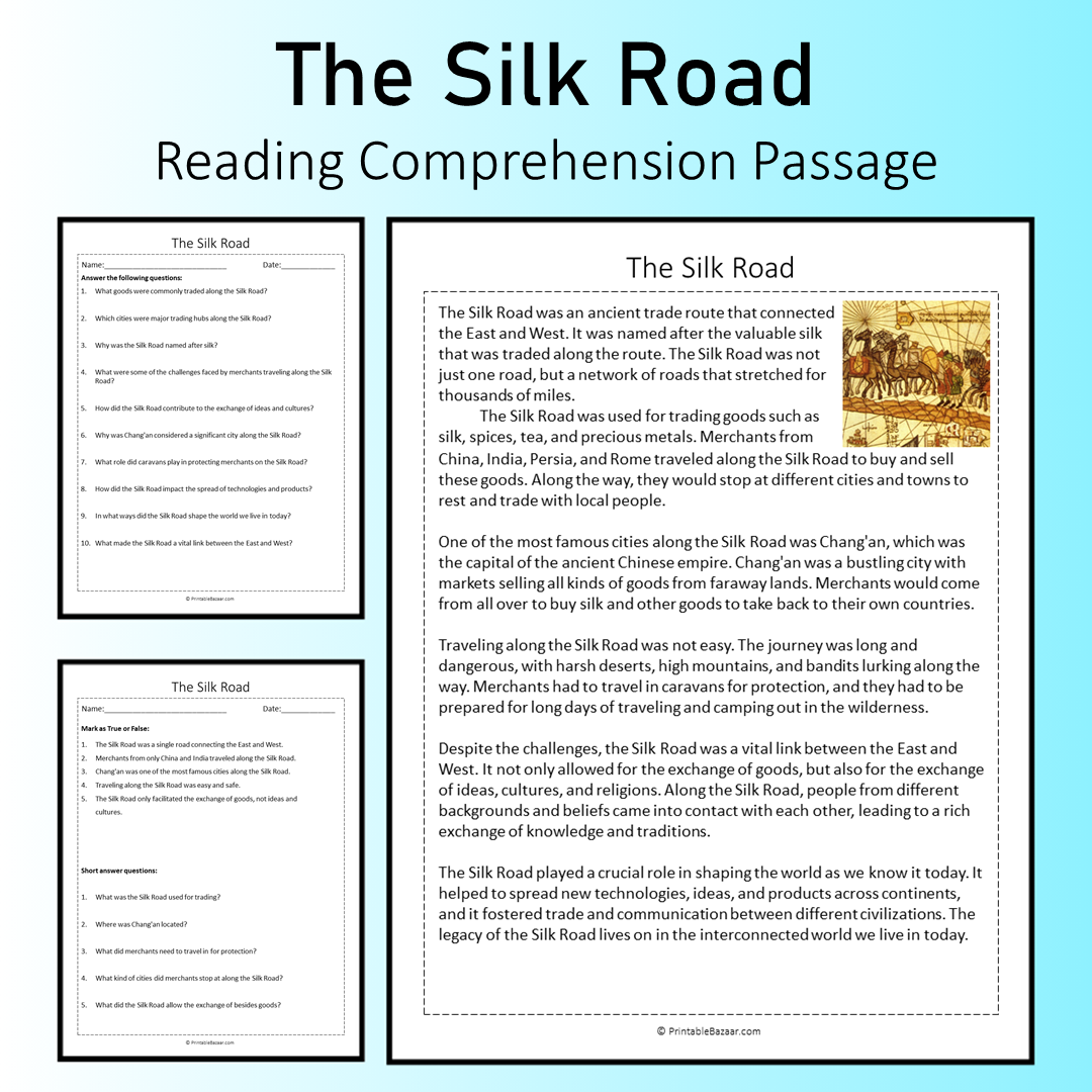 The Silk Road | Reading Comprehension Passage Printable Worksheet