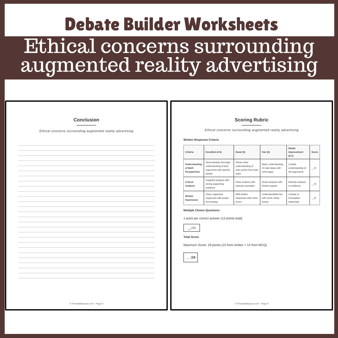 Ethical concerns surrounding augmented reality advertising | Favour and Against Worksheet Printable Activity
