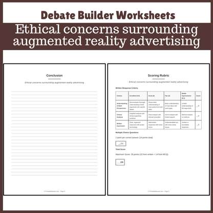 Ethical concerns surrounding augmented reality advertising | Favour and Against Worksheet Printable Activity