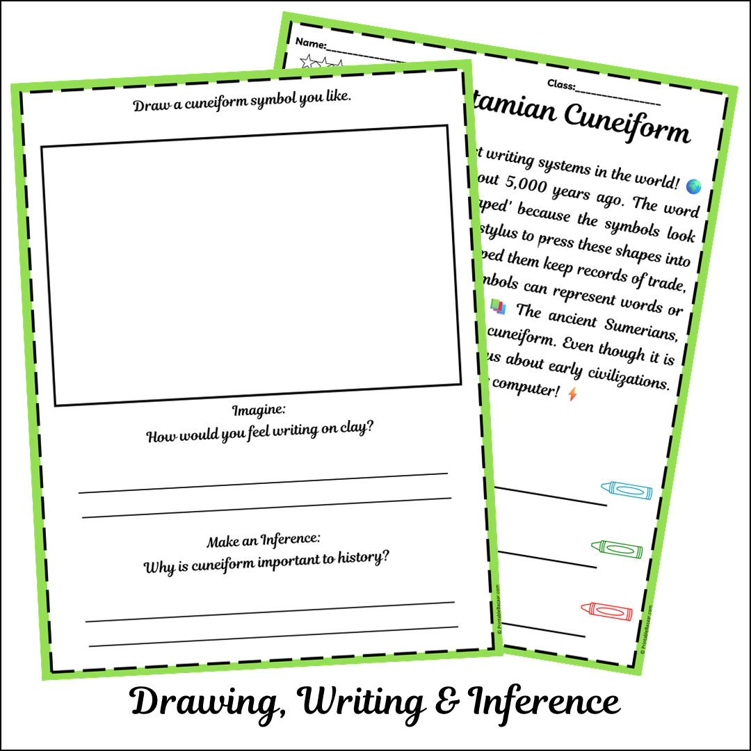 Mesopotamian Cuneiform | Short Reading Comprehension Creative Worksheet