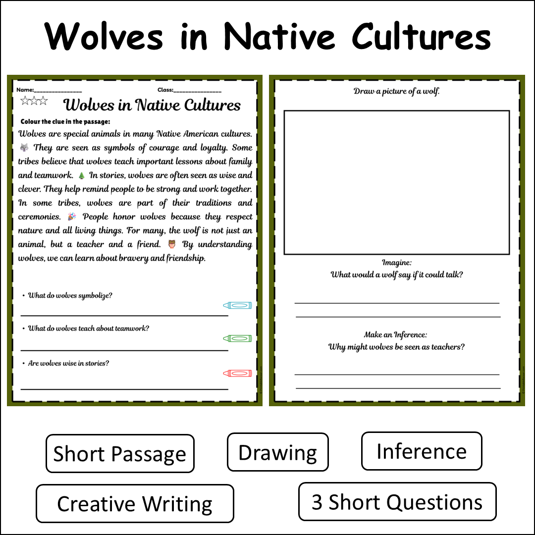 Wolves in Native Cultures | Short Reading Comprehension Creative Worksheet