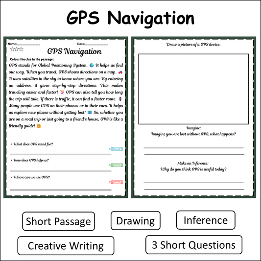 GPS Navigation | Short Reading Comprehension Creative Worksheet