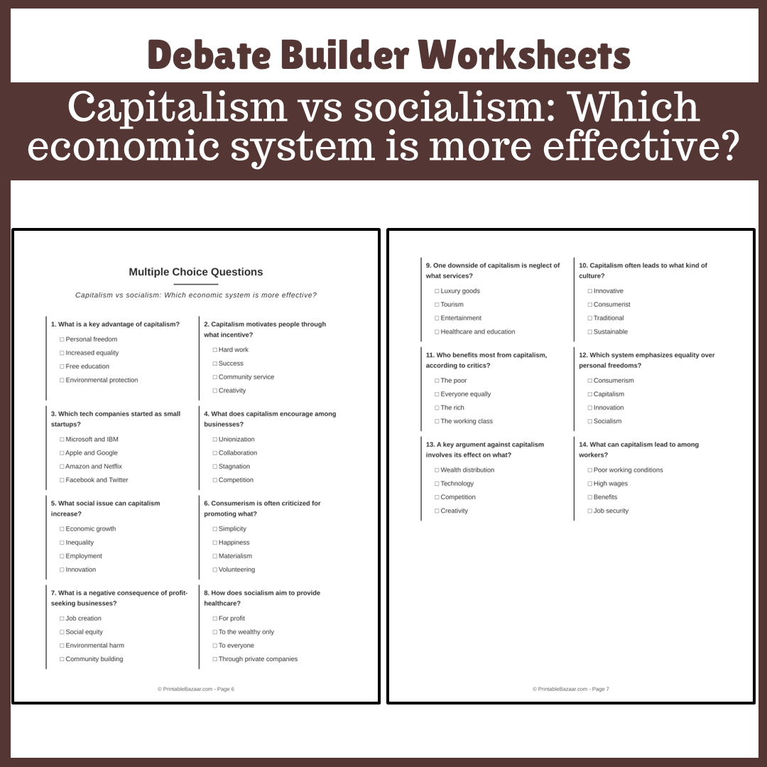 Capitalism vs socialism: Which economic system is more effective? | Favour and Against Worksheet Printable Activity