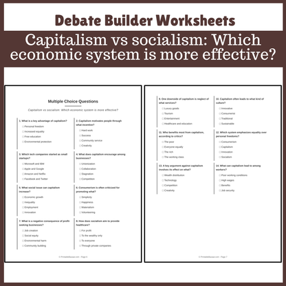 Capitalism vs socialism: Which economic system is more effective? | Favour and Against Worksheet Printable Activity