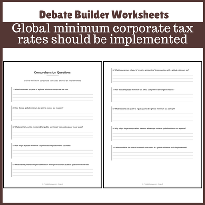 Global minimum corporate tax rates should be implemented | Favour and Against Worksheet Printable Activity