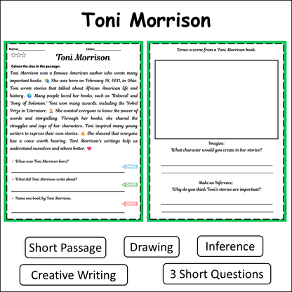 Toni Morrison | Short Reading Comprehension Creative Worksheet