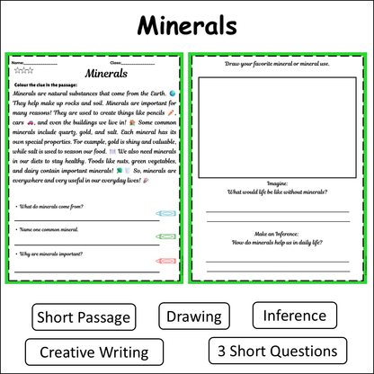 Minerals | Short Reading Comprehension Creative Worksheet