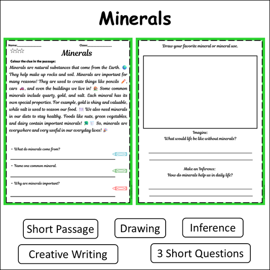Minerals | Short Reading Comprehension Creative Worksheet
