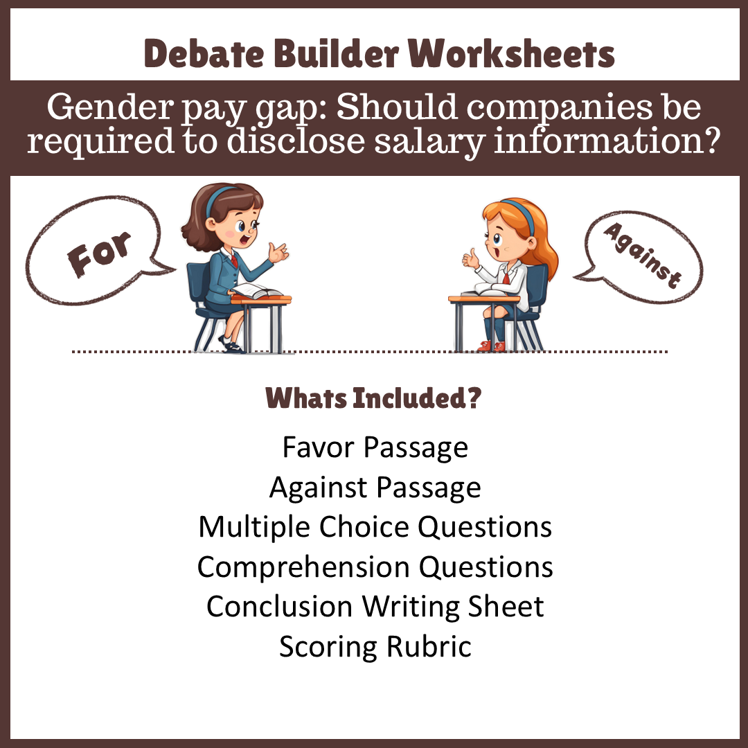 Gender pay gap: Should companies be required to disclose salary information? | Favour and Against Worksheet Printable Activity