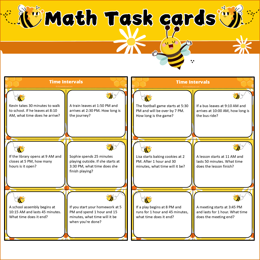 Time Intervals | Math Task Cards