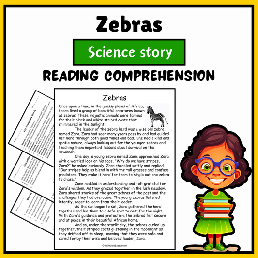 Zebras | Science Story Reading Comprehension Activity