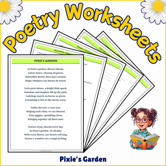 Pixie's Garden | Poem Grammar Worksheet Printable Activity