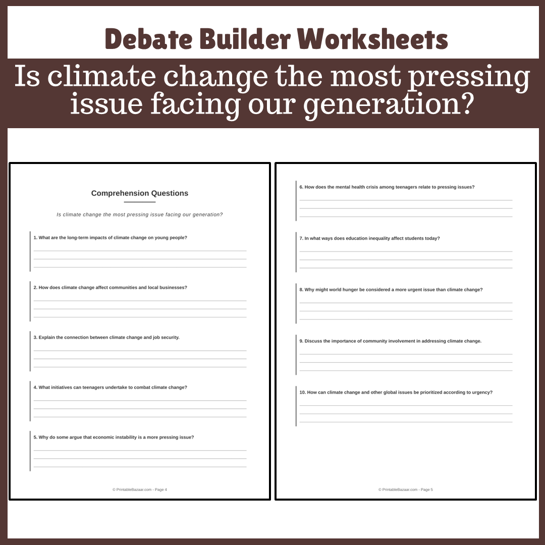 Is climate change the most pressing issue facing our generation? | Favour and Against Worksheet Printable Activity