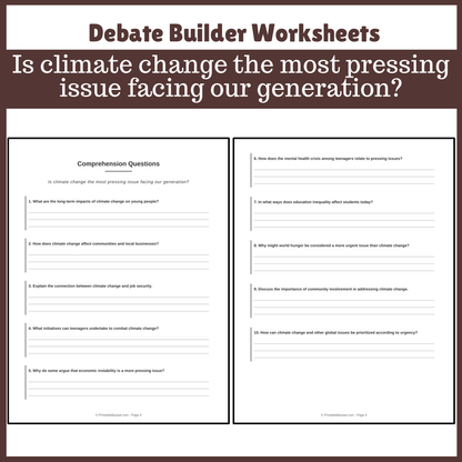 Is climate change the most pressing issue facing our generation? | Favour and Against Worksheet Printable Activity